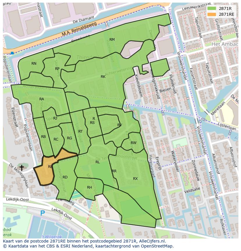 Afbeelding van het postcodegebied 2871 RE op de kaart.