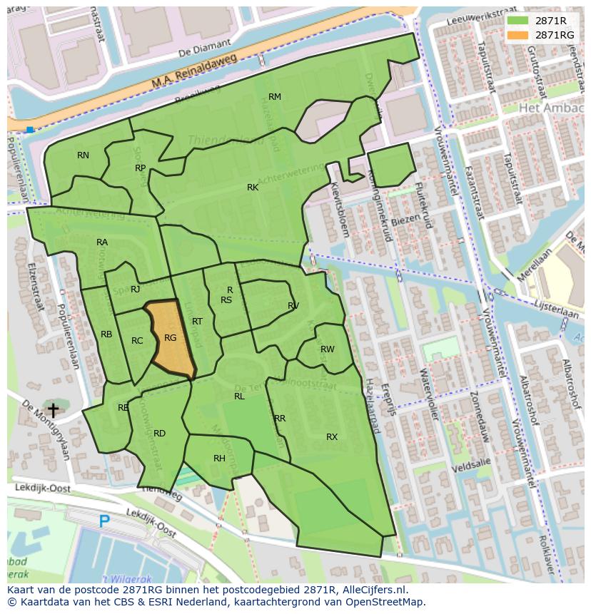 Afbeelding van het postcodegebied 2871 RG op de kaart.