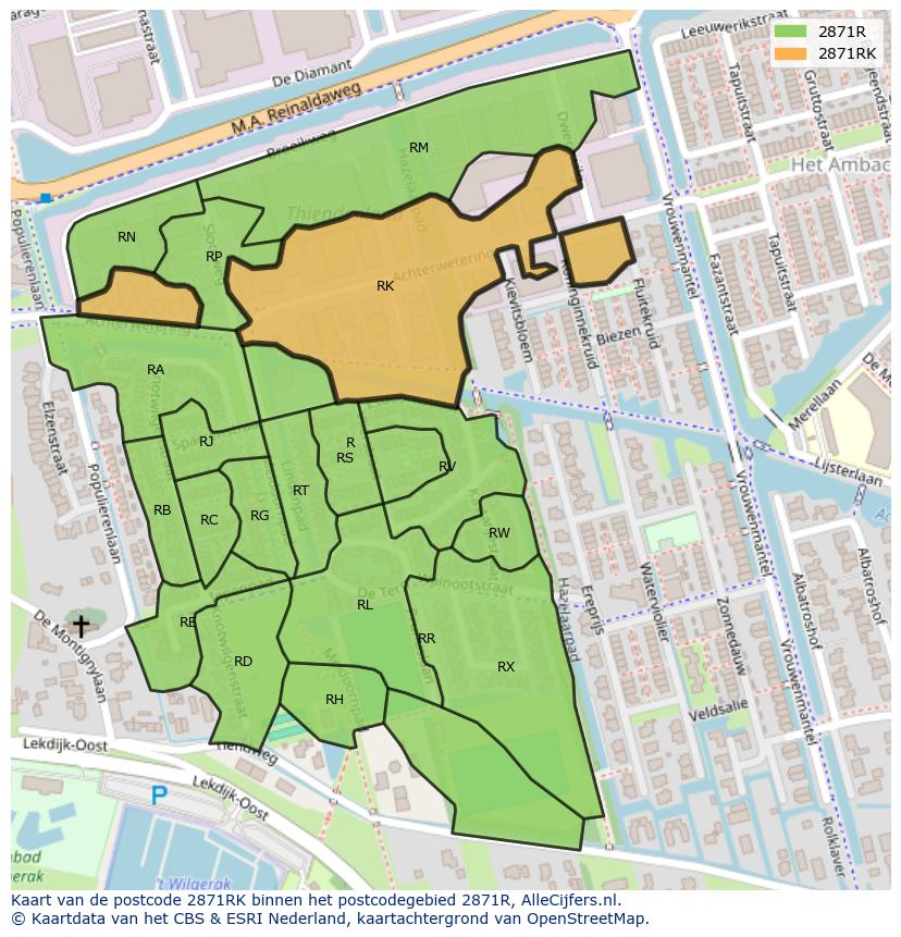 Afbeelding van het postcodegebied 2871 RK op de kaart.