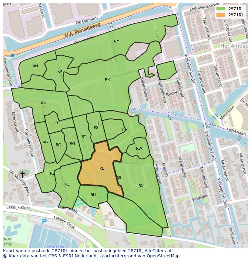 Afbeelding van het postcodegebied 2871 RL op de kaart.