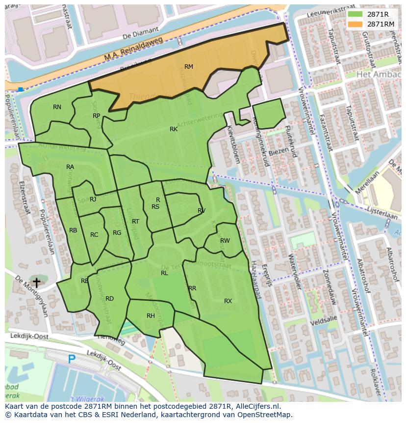 Afbeelding van het postcodegebied 2871 RM op de kaart.