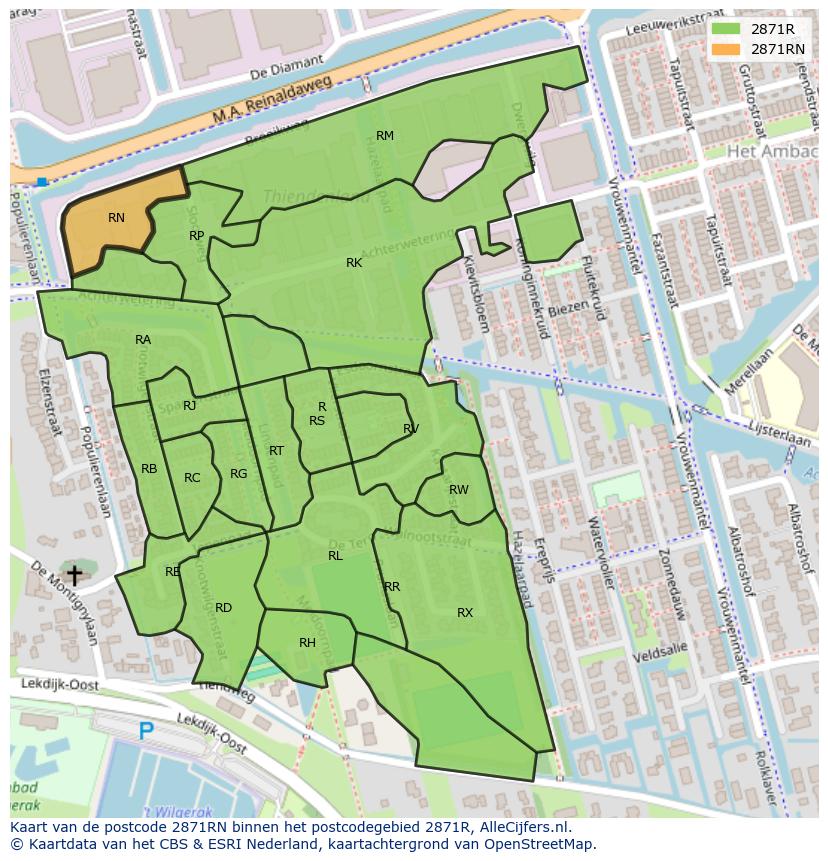 Afbeelding van het postcodegebied 2871 RN op de kaart.