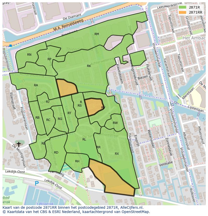 Afbeelding van het postcodegebied 2871 RR op de kaart.