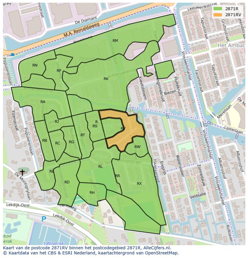 Afbeelding van het postcodegebied 2871 RV op de kaart.