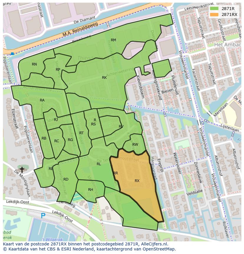 Afbeelding van het postcodegebied 2871 RX op de kaart.