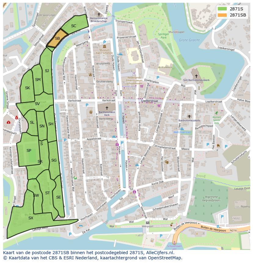 Afbeelding van het postcodegebied 2871 SB op de kaart.