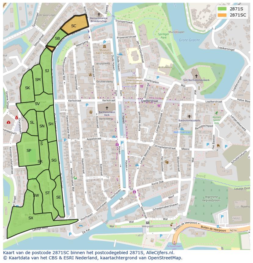 Afbeelding van het postcodegebied 2871 SC op de kaart.