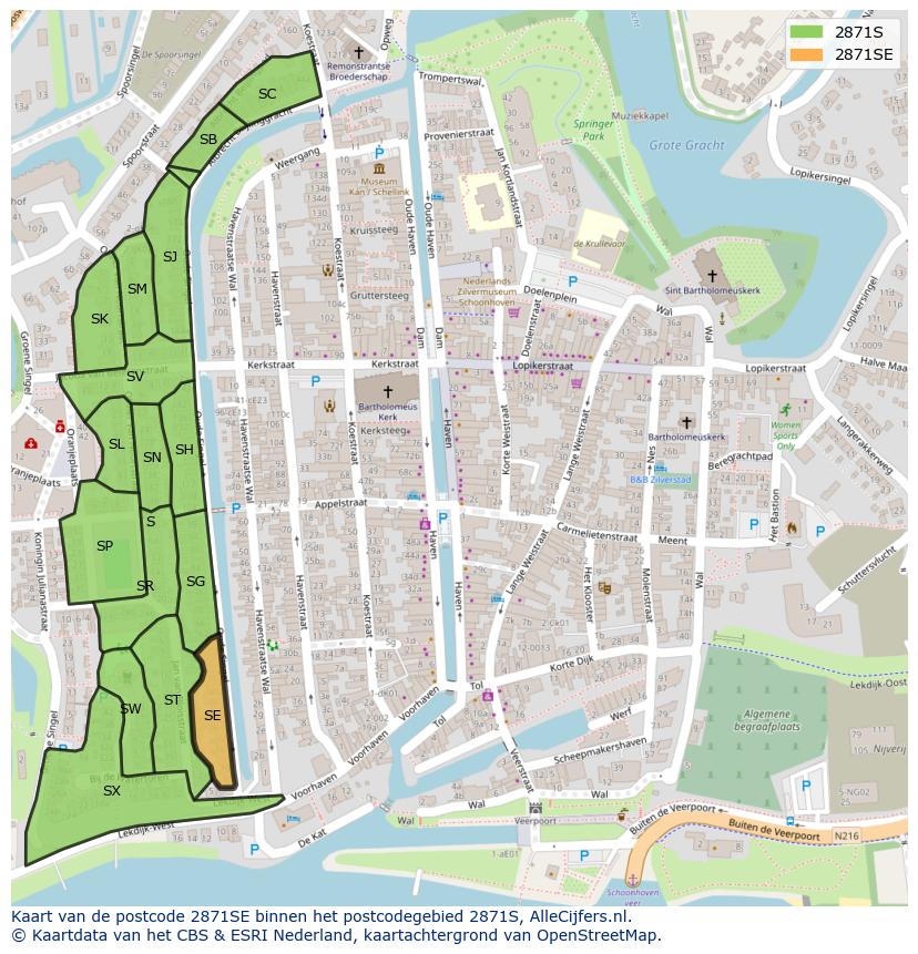 Afbeelding van het postcodegebied 2871 SE op de kaart.