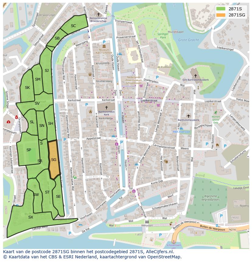 Afbeelding van het postcodegebied 2871 SG op de kaart.