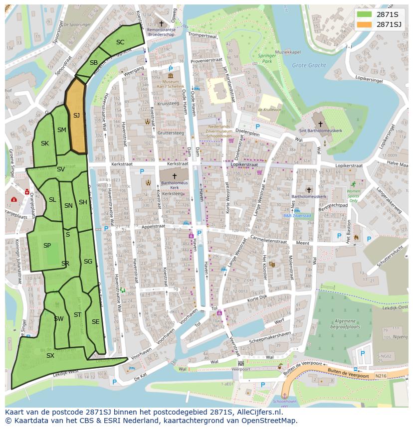 Afbeelding van het postcodegebied 2871 SJ op de kaart.