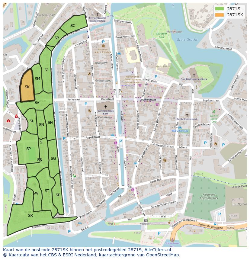 Afbeelding van het postcodegebied 2871 SK op de kaart.