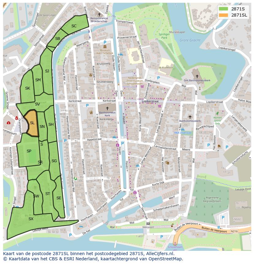 Afbeelding van het postcodegebied 2871 SL op de kaart.