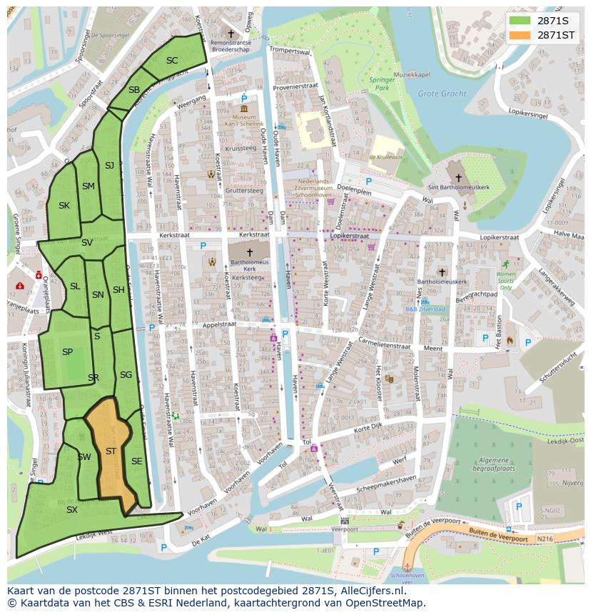 Afbeelding van het postcodegebied 2871 ST op de kaart.