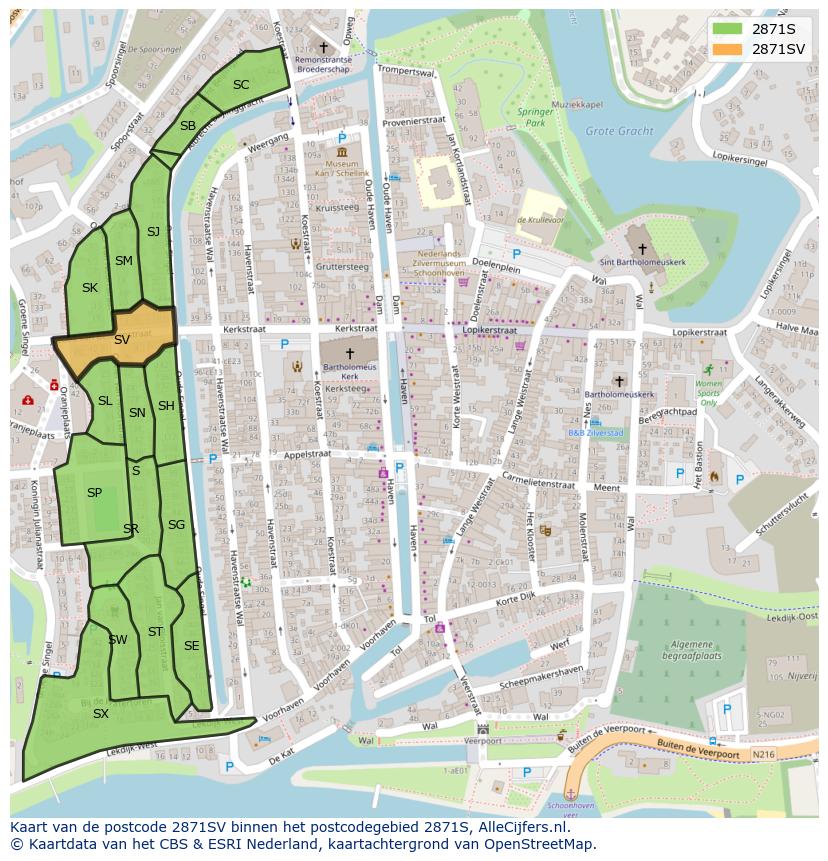Afbeelding van het postcodegebied 2871 SV op de kaart.