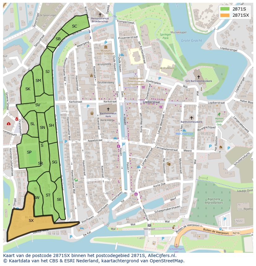 Afbeelding van het postcodegebied 2871 SX op de kaart.