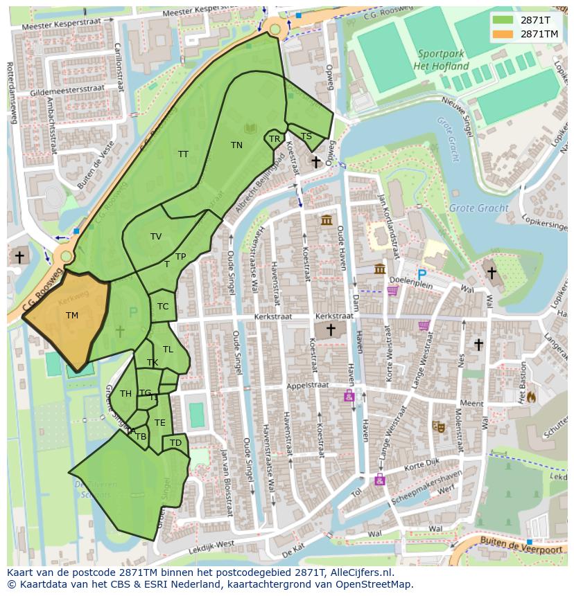 Afbeelding van het postcodegebied 2871 TM op de kaart.