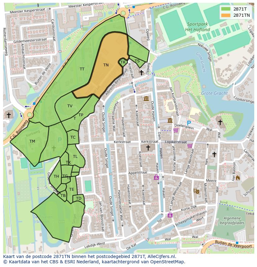 Afbeelding van het postcodegebied 2871 TN op de kaart.