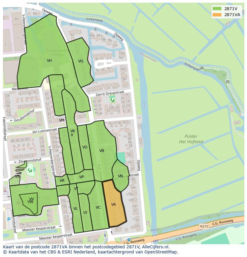 Afbeelding van het postcodegebied 2871 VA op de kaart.