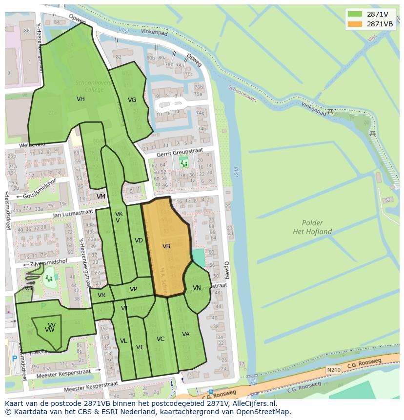 Afbeelding van het postcodegebied 2871 VB op de kaart.