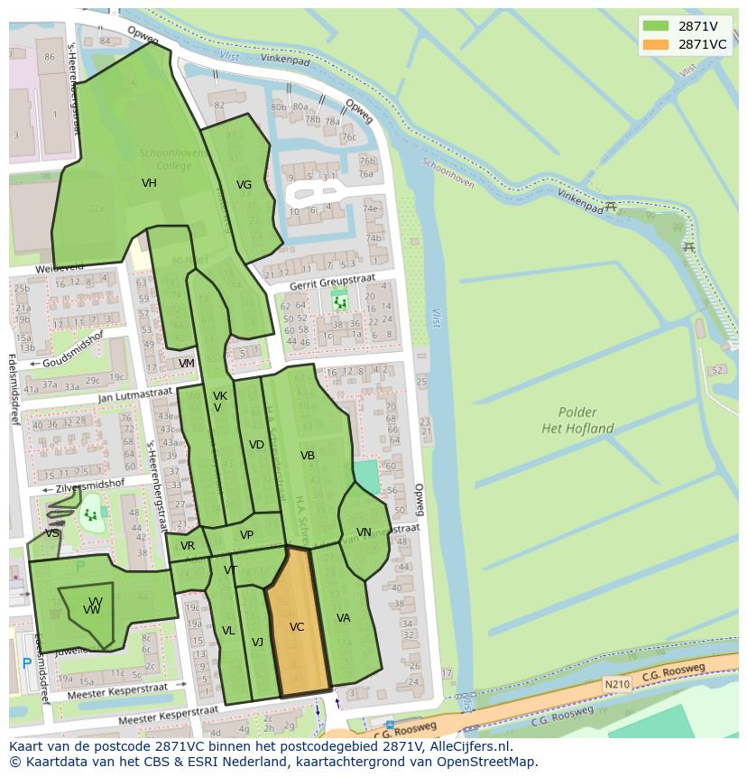 Afbeelding van het postcodegebied 2871 VC op de kaart.