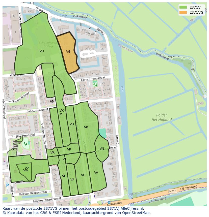 Afbeelding van het postcodegebied 2871 VG op de kaart.