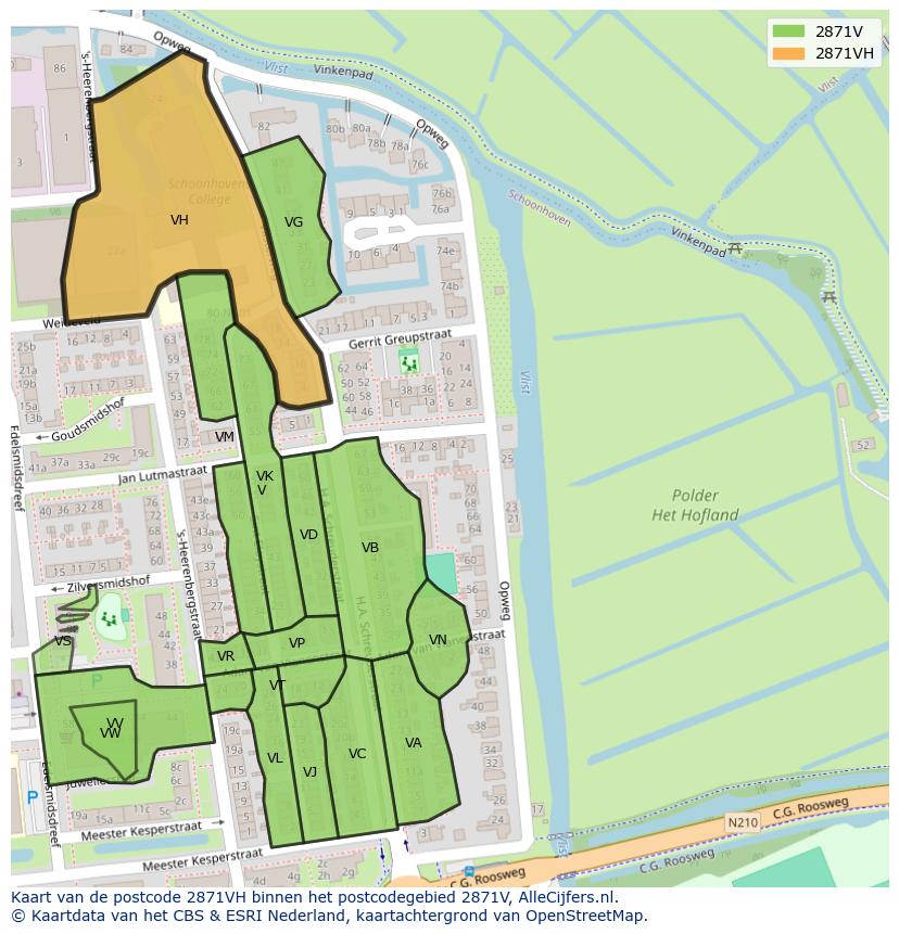 Afbeelding van het postcodegebied 2871 VH op de kaart.