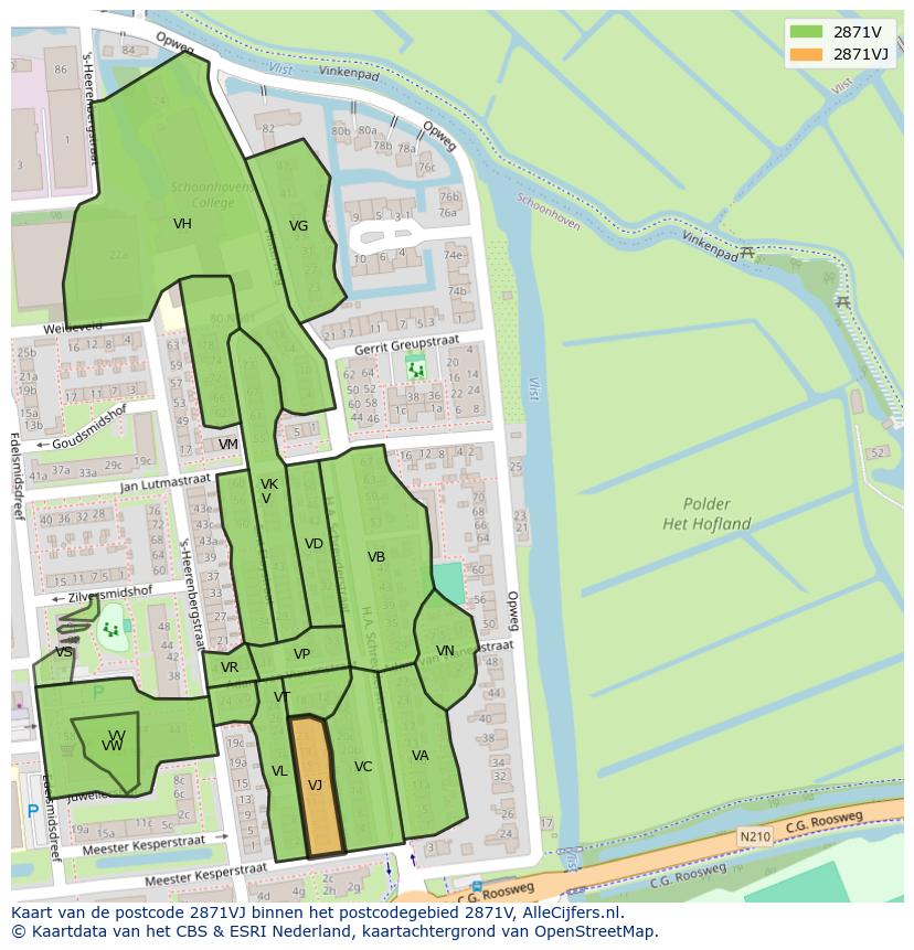 Afbeelding van het postcodegebied 2871 VJ op de kaart.