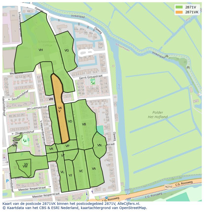 Afbeelding van het postcodegebied 2871 VK op de kaart.