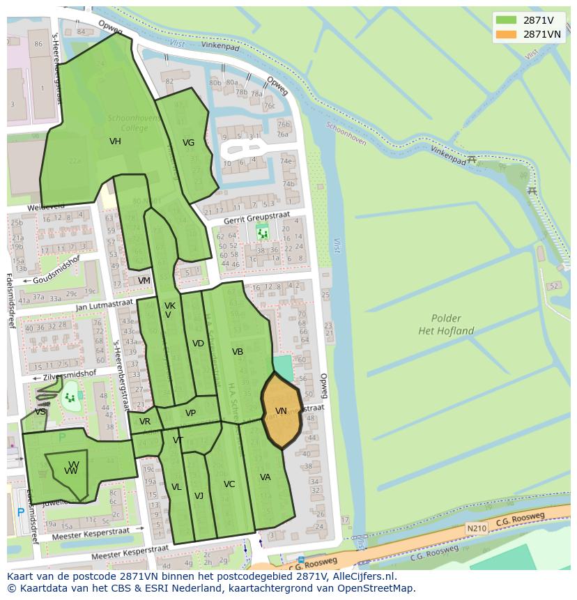 Afbeelding van het postcodegebied 2871 VN op de kaart.