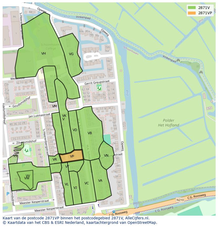 Afbeelding van het postcodegebied 2871 VP op de kaart.