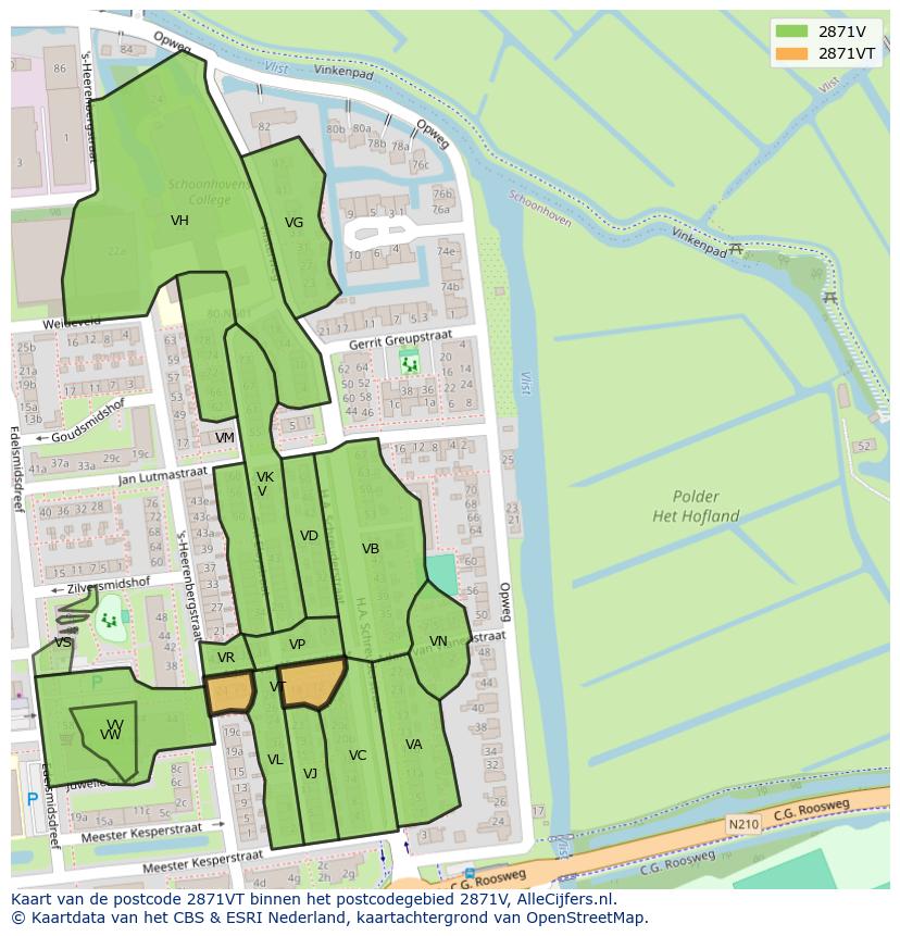 Afbeelding van het postcodegebied 2871 VT op de kaart.