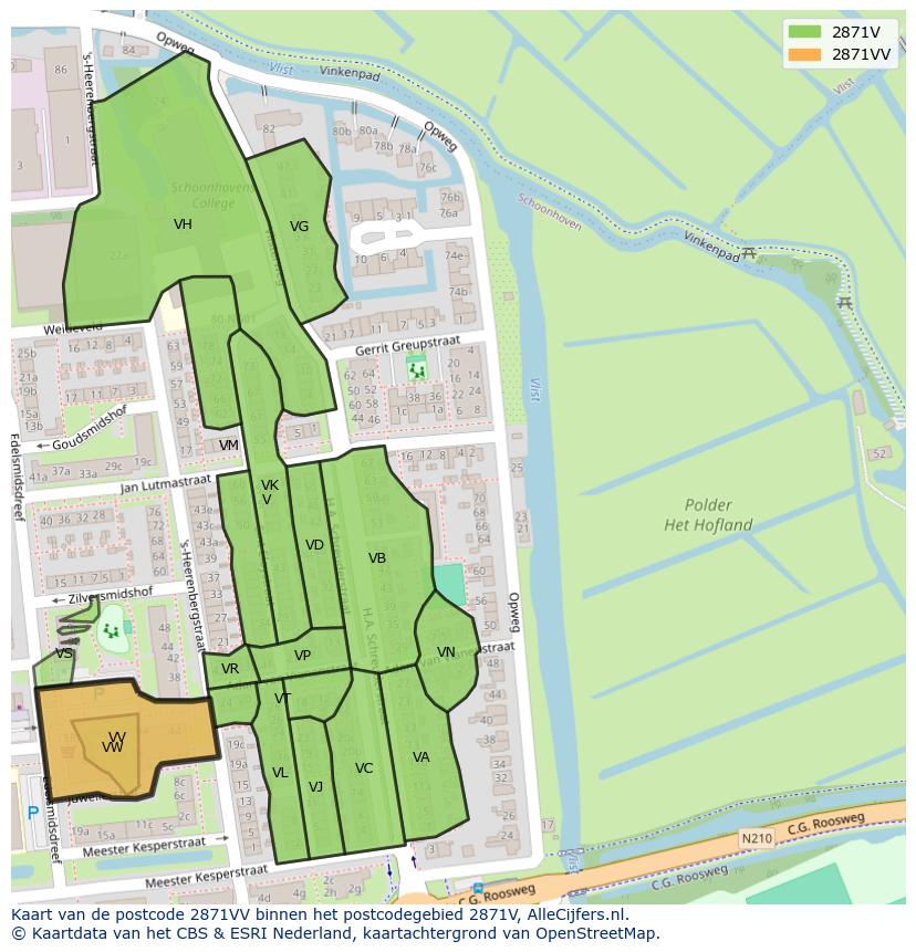 Afbeelding van het postcodegebied 2871 VV op de kaart.