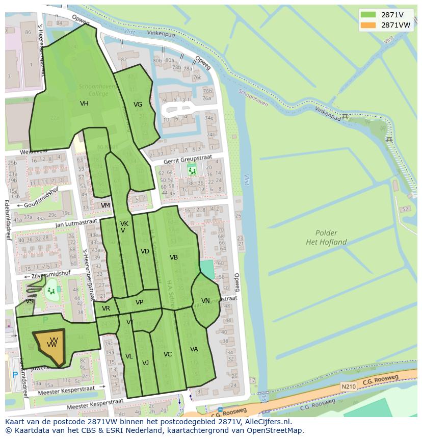 Afbeelding van het postcodegebied 2871 VW op de kaart.