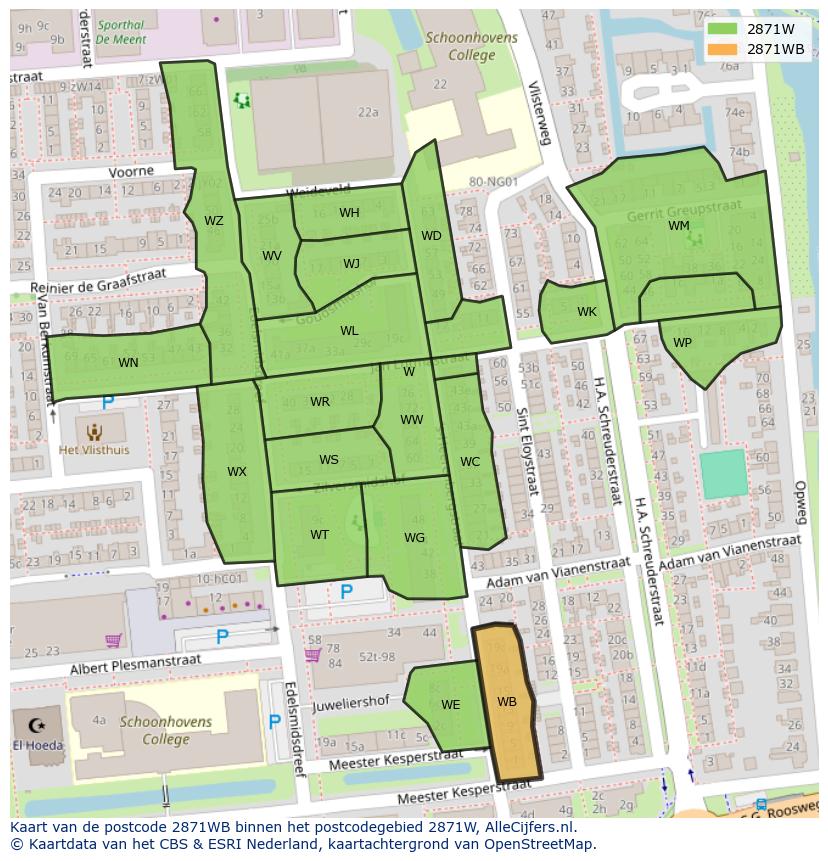 Afbeelding van het postcodegebied 2871 WB op de kaart.