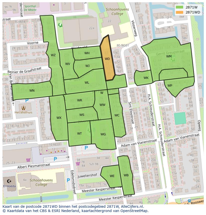 Afbeelding van het postcodegebied 2871 WD op de kaart.