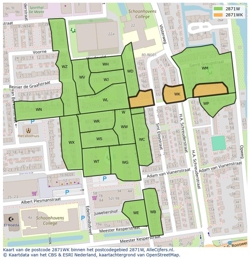 Afbeelding van het postcodegebied 2871 WK op de kaart.