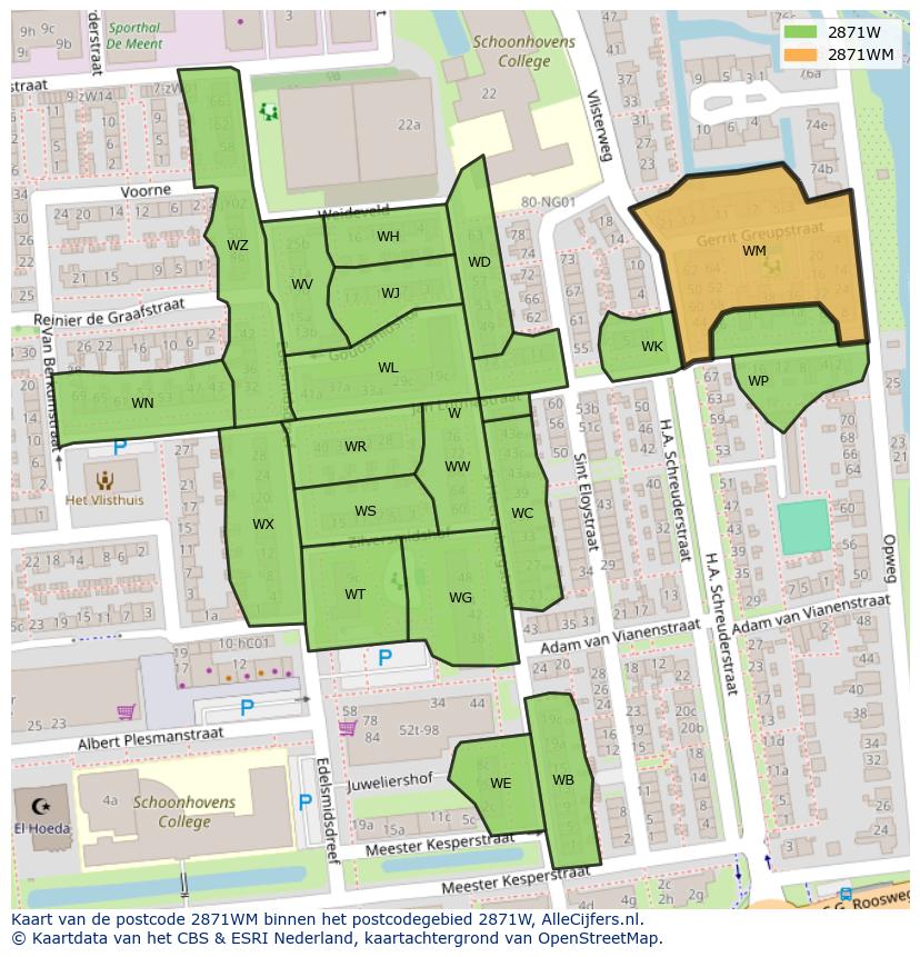 Afbeelding van het postcodegebied 2871 WM op de kaart.