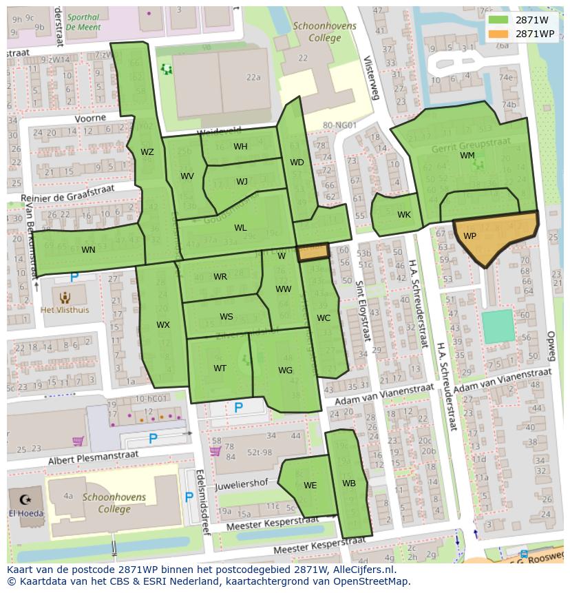 Afbeelding van het postcodegebied 2871 WP op de kaart.