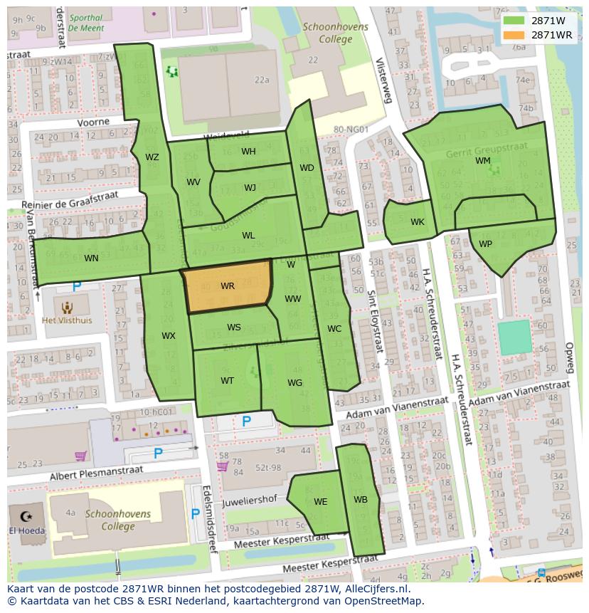 Afbeelding van het postcodegebied 2871 WR op de kaart.
