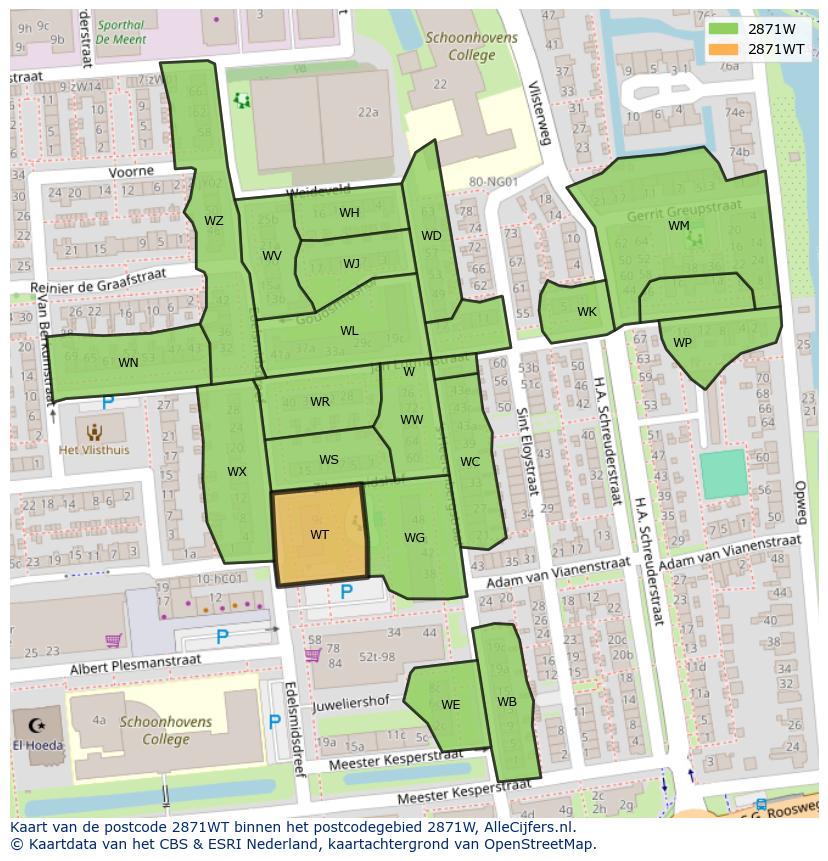 Afbeelding van het postcodegebied 2871 WT op de kaart.