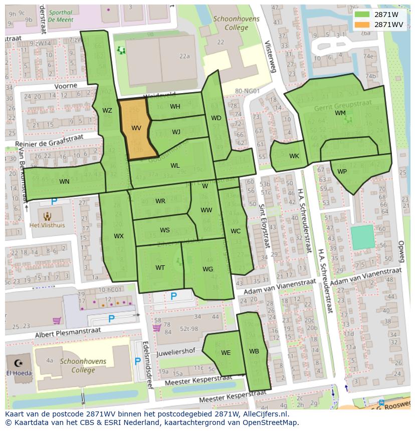 Afbeelding van het postcodegebied 2871 WV op de kaart.