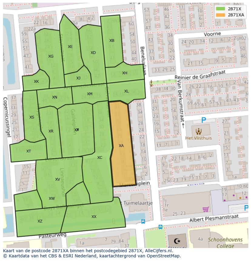 Afbeelding van het postcodegebied 2871 XA op de kaart.