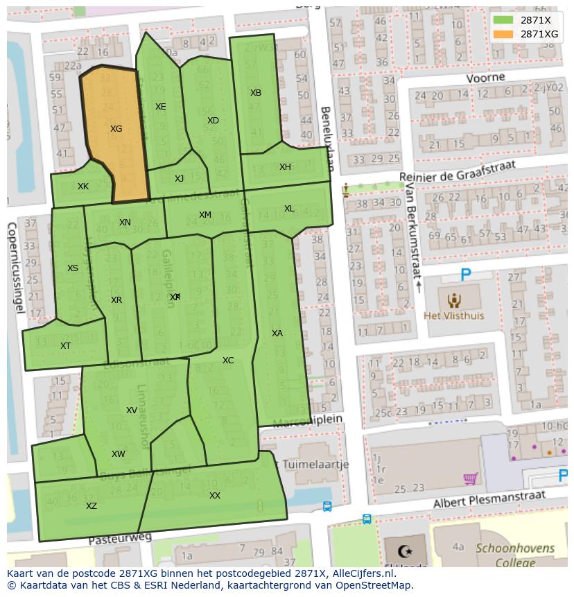 Afbeelding van het postcodegebied 2871 XG op de kaart.