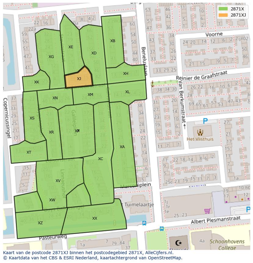 Afbeelding van het postcodegebied 2871 XJ op de kaart.