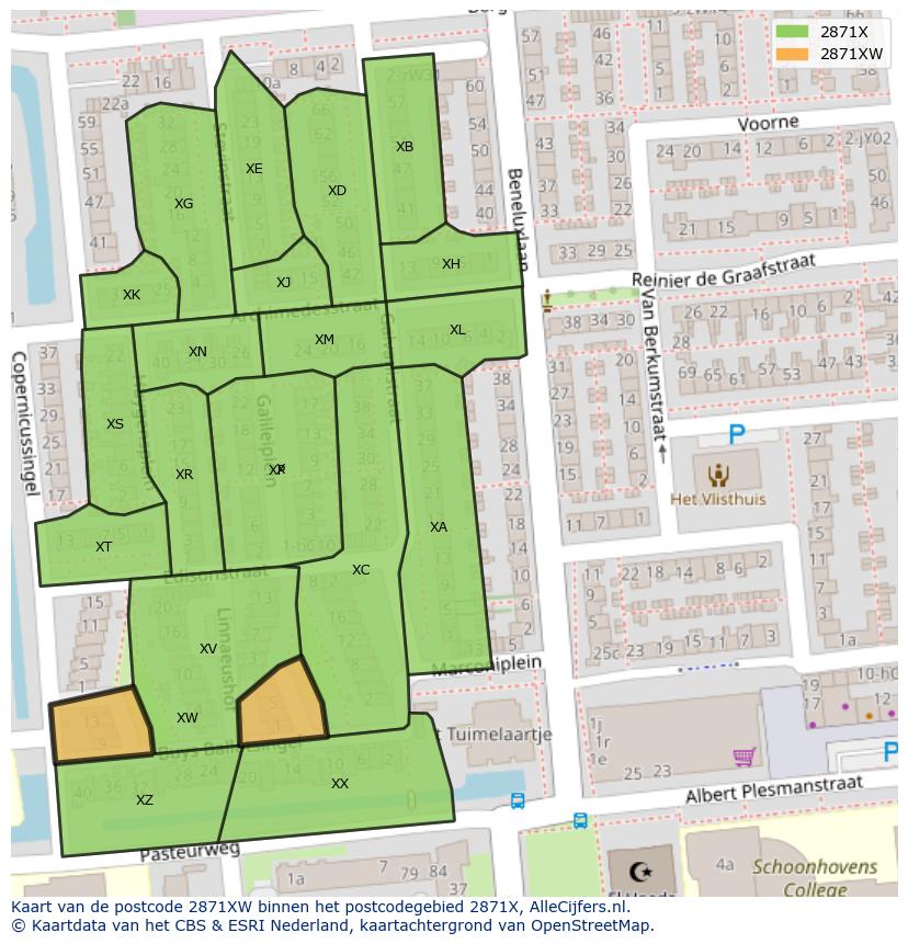 Afbeelding van het postcodegebied 2871 XW op de kaart.