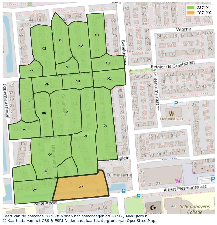 Afbeelding van het postcodegebied 2871 XX op de kaart.