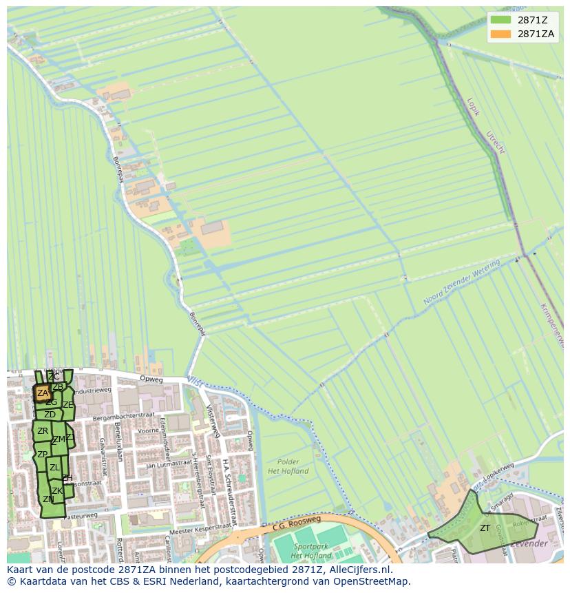 Afbeelding van het postcodegebied 2871 ZA op de kaart.