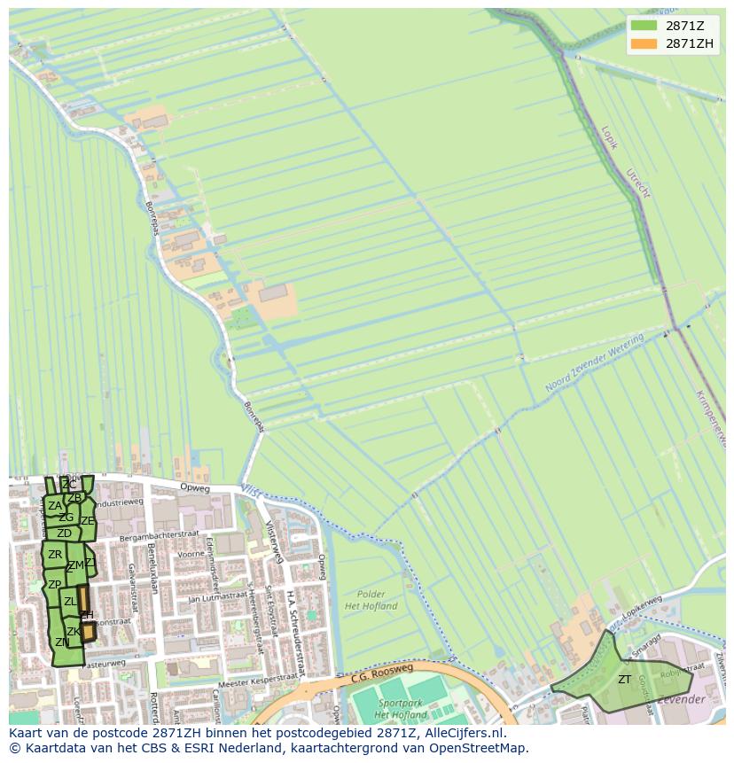Afbeelding van het postcodegebied 2871 ZH op de kaart.