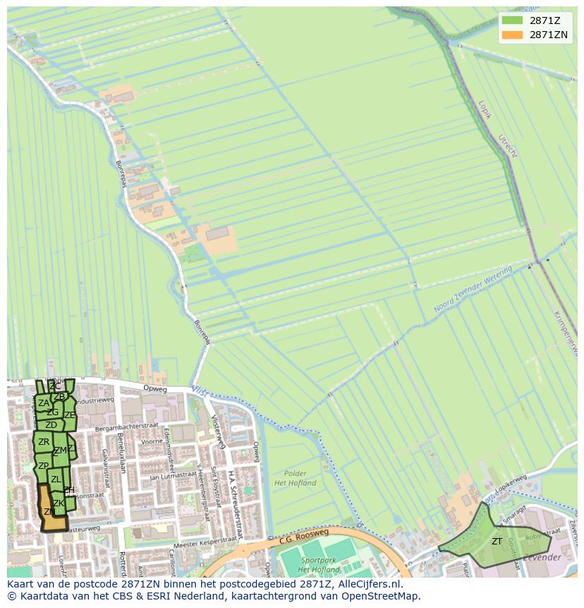 Afbeelding van het postcodegebied 2871 ZN op de kaart.