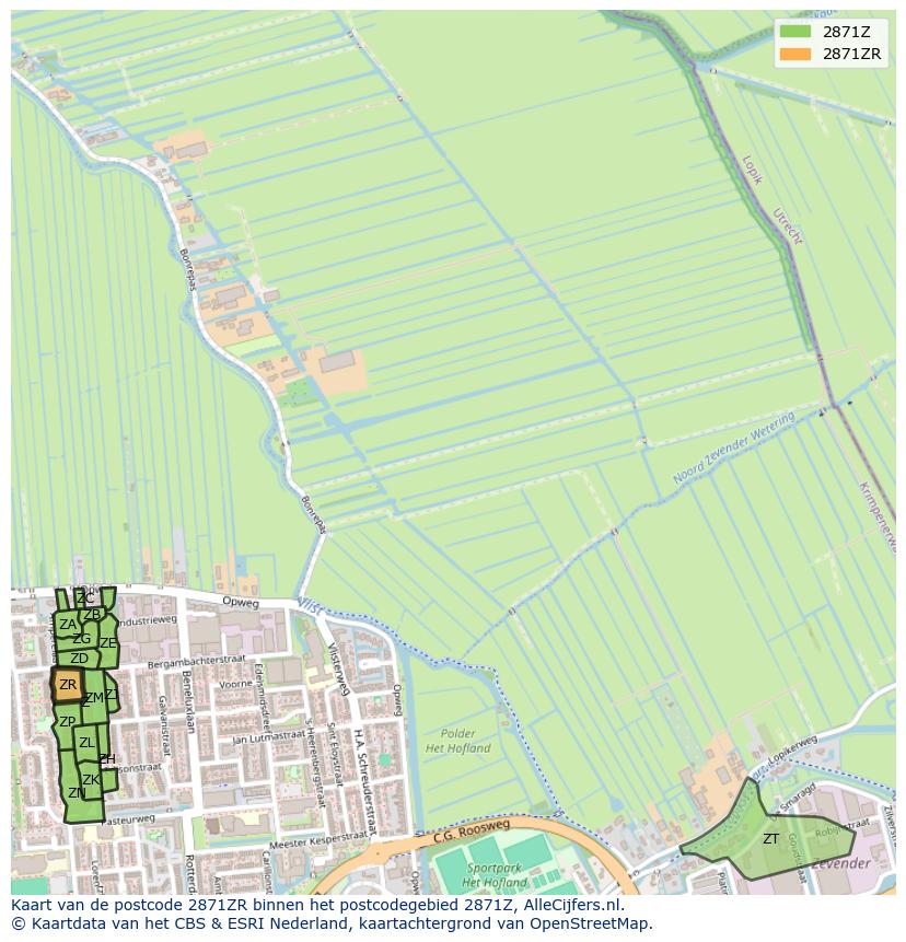 Afbeelding van het postcodegebied 2871 ZR op de kaart.